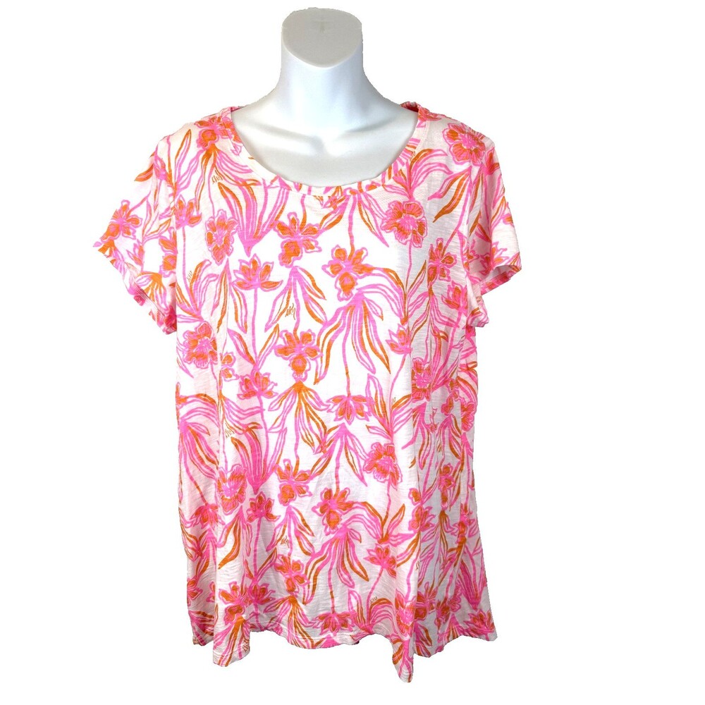 LILLY PULITZER RESORT WHITE LOVELY LONG STEMS SCOOP- NECK ETTA TOP XL